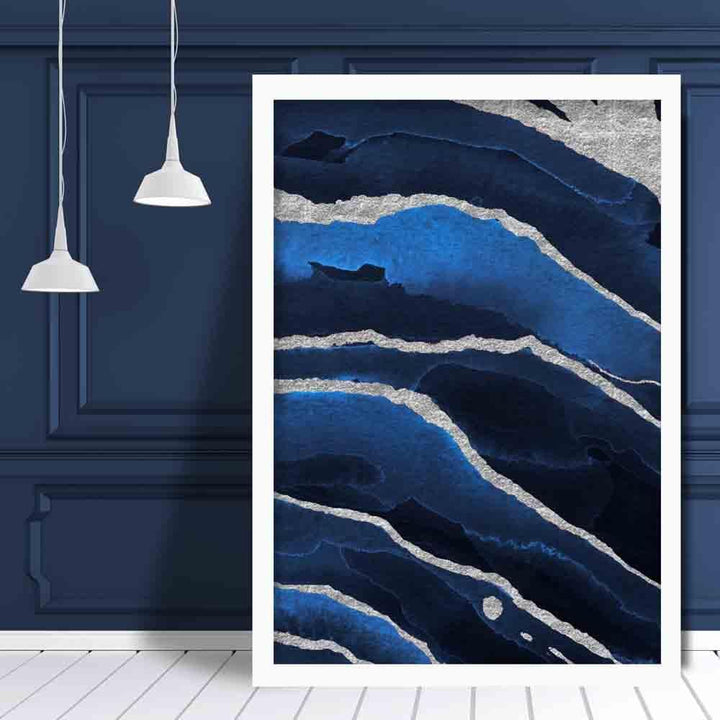 Abstract Navy Blue & Silver Art Print No. 2 | Bowlift