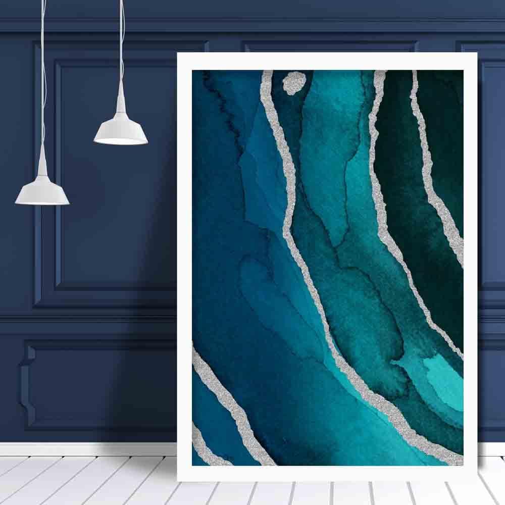 Abstract Turquoise & Silver No. 3 Art Print | Bowlift