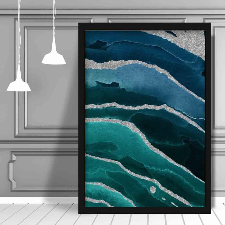 Abstract Teal Blue & Silver No. 2 Art Print | Bowlift