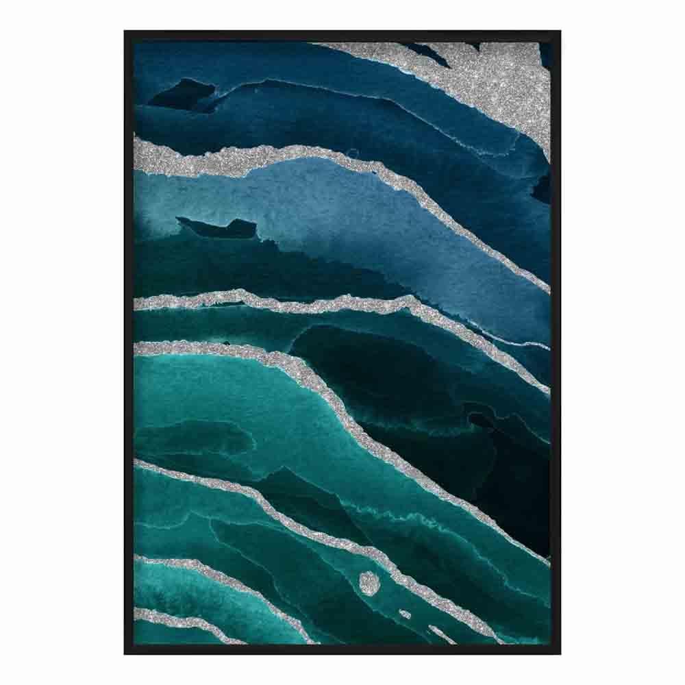 Abstract Teal Blue & Silver No. 2 Art Print | Bowlift
