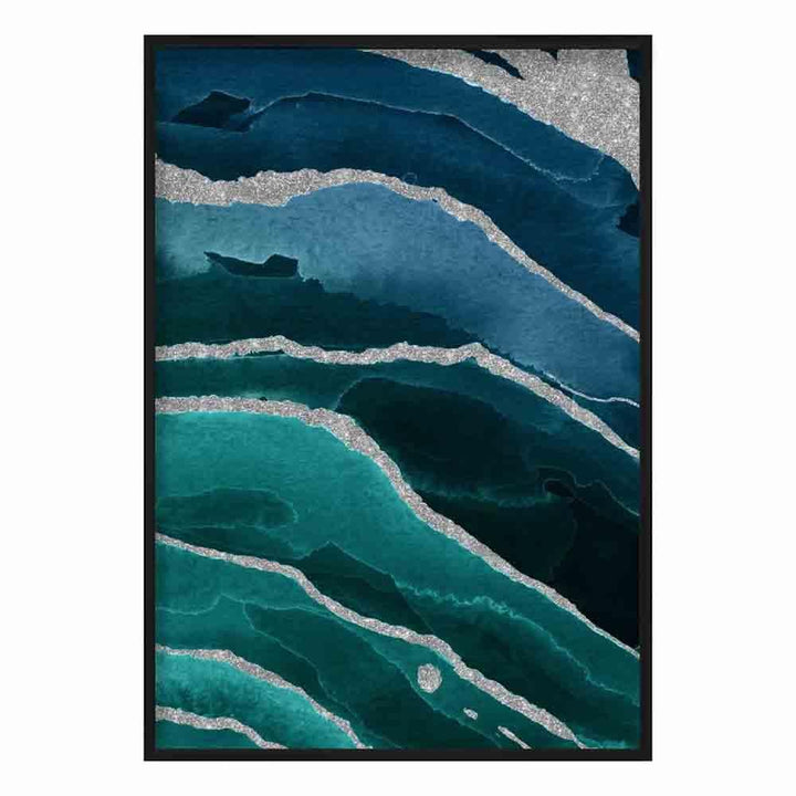 Abstract Teal Blue & Silver No. 2 Art Print | Bowlift