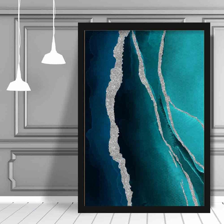 Abstract Teal Blue & Silver No. 1 Art Print | Bowlift