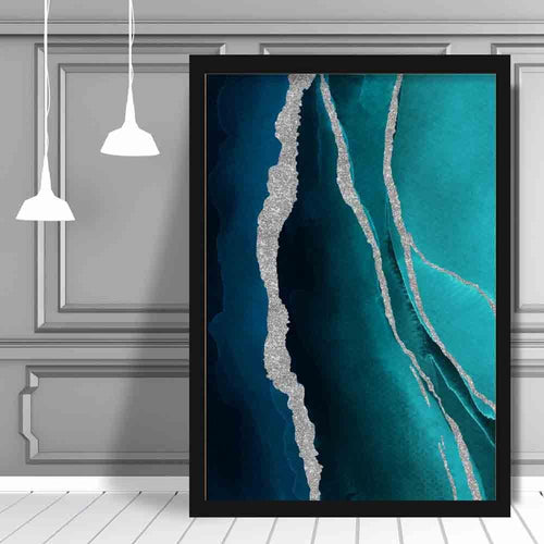 Abstract Teal Blue & Silver No. 1 Art Print | Bowlift