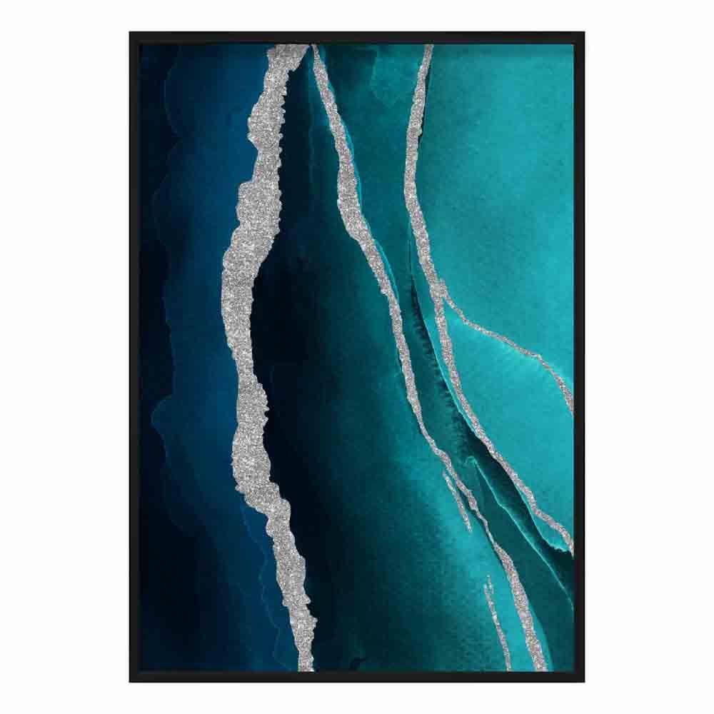 Abstract Teal Blue & Silver No. 1 Art Print | Bowlift