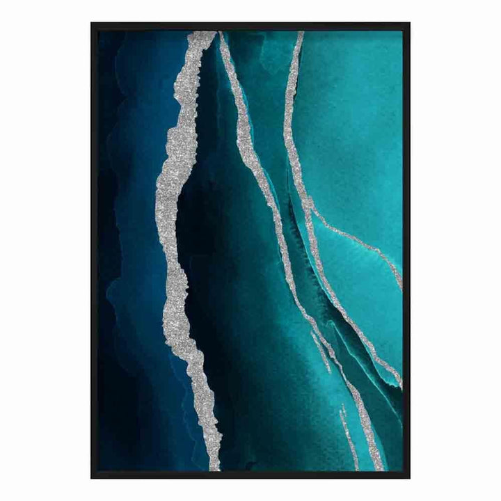 Abstract Teal Blue & Silver No. 1 Art Print | Bowlift