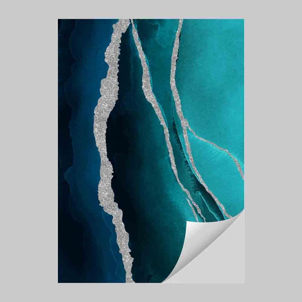 Abstract Teal Blue & Silver No. 1 Art Print | Bowlift