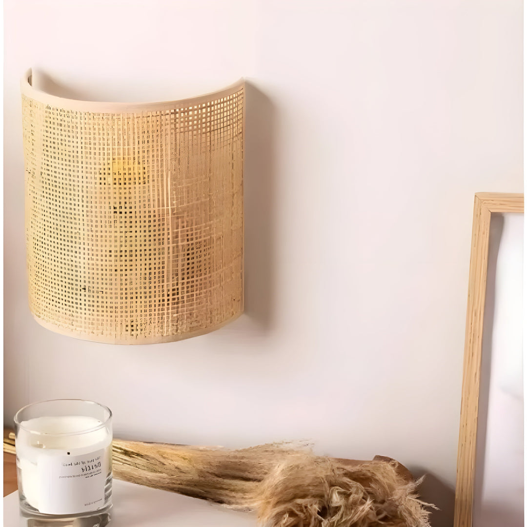 BowLift | WeaveGlow Contemporary Rattan Woven Wall Lamp