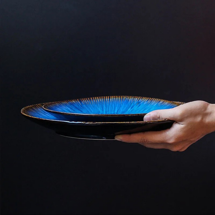 Western Style Ceramic Dish Deep Blue Pasta Plate Kitchen Tableware | Bowlift