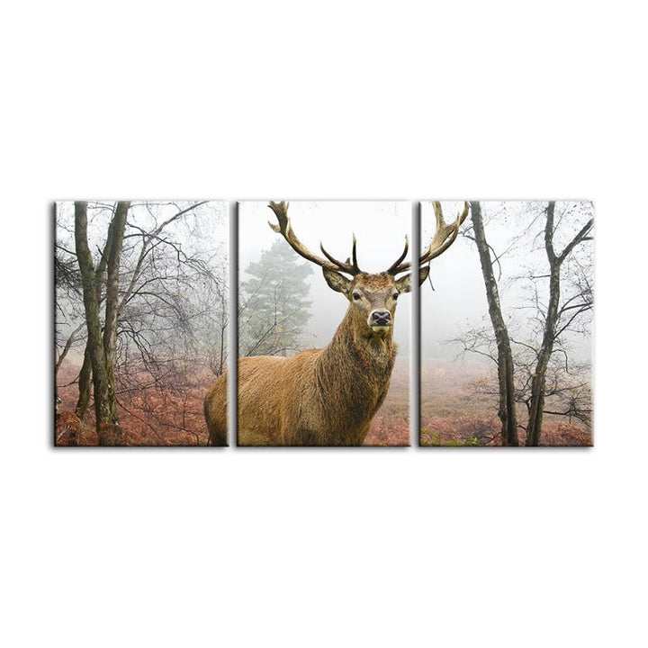 Misty Fall Deer-Canvas Wall Art Painting 3 Pieces | Bowlift