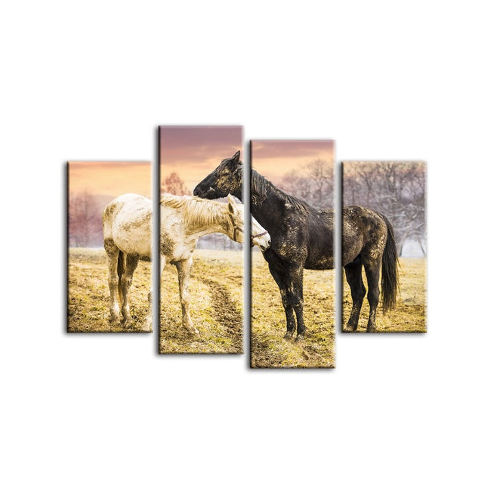 4 Piece Black & White Horses - Canvas Wall Art Painting | Bowlift