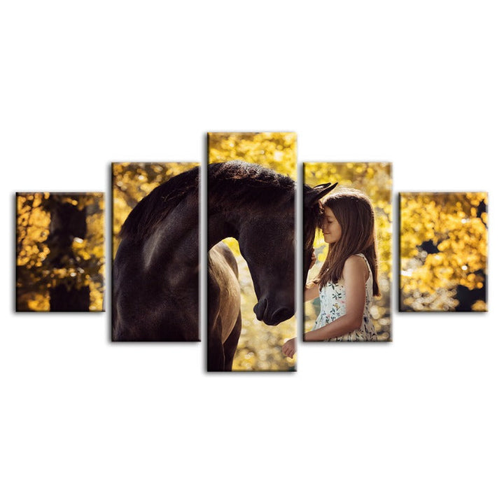 5 Piece Friendship Between Girl & Horse - Canvas Wall Art Painting | Bowlift