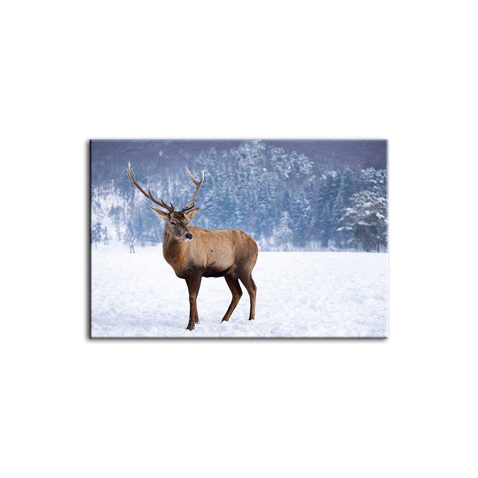 Snowy Landscape Deer - Canvas Wall Art Painting | Bowlift
