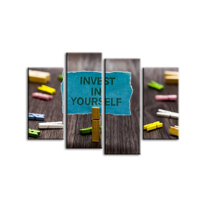 4 Piece Invest In Yourself - Canvas Wall Art Painting | Bowlift