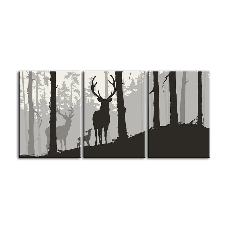 Silhouette Deer Family-Canvas Wall Art Painting 3 Pieces | Bowlift