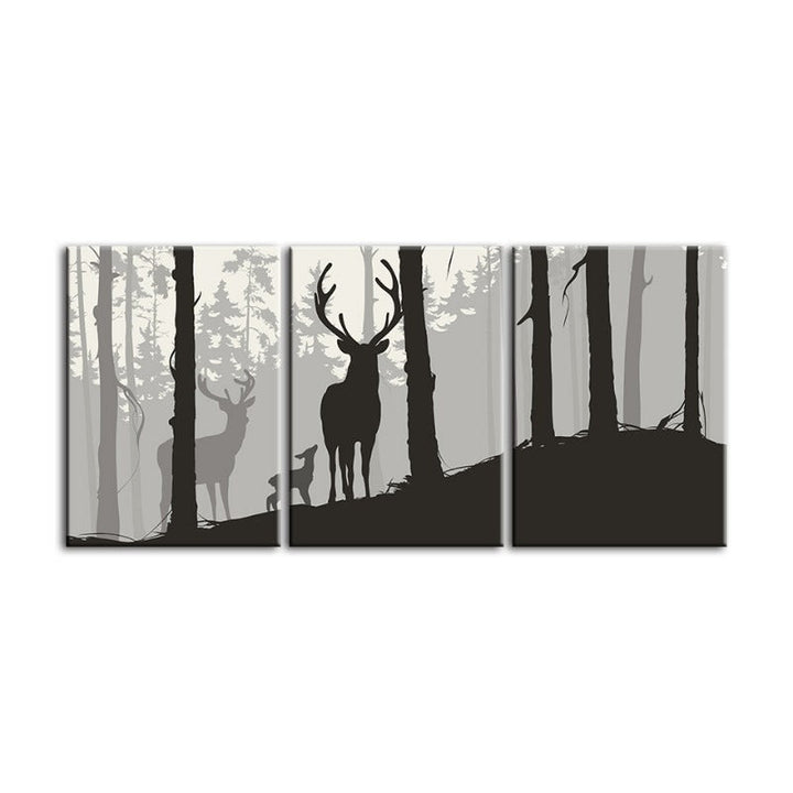 Silhouette Deer Family-Canvas Wall Art Painting 3 Pieces | Bowlift