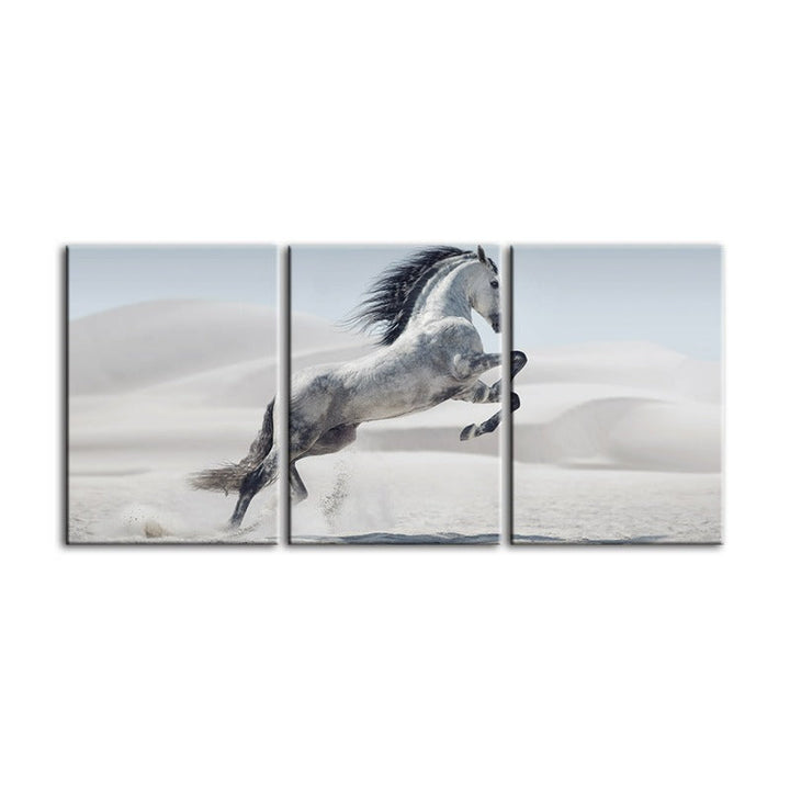 Jumping White Horse-Canvas Wall Art Painting 3 Pieces | Bowlift