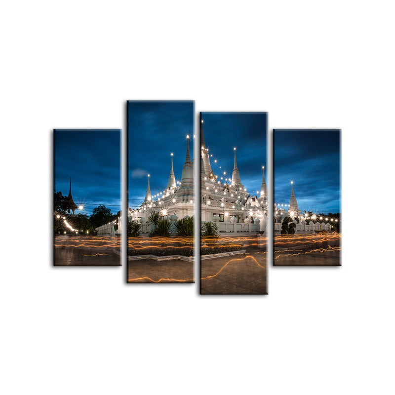 4 Piece Beautiful Temple Night Time - Canvas Wall Art Painting | Bowlift