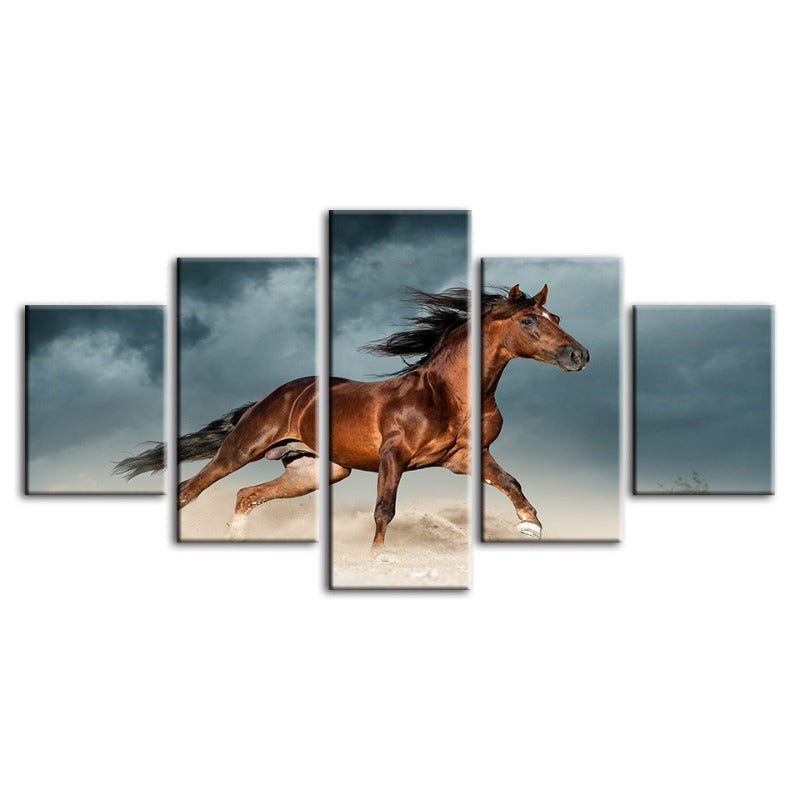 5 Piece Brown Horse in Desert - Canvas Wall Art Painting | Bowlift