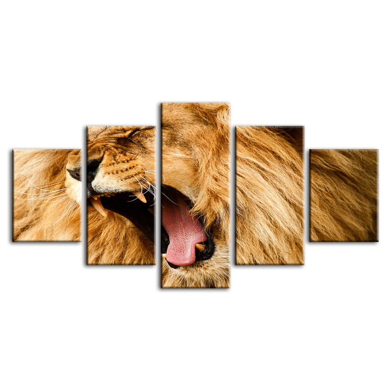 5 Piece Enraged Lion's Roar - Canvas Wall Art Painting | Bowlift