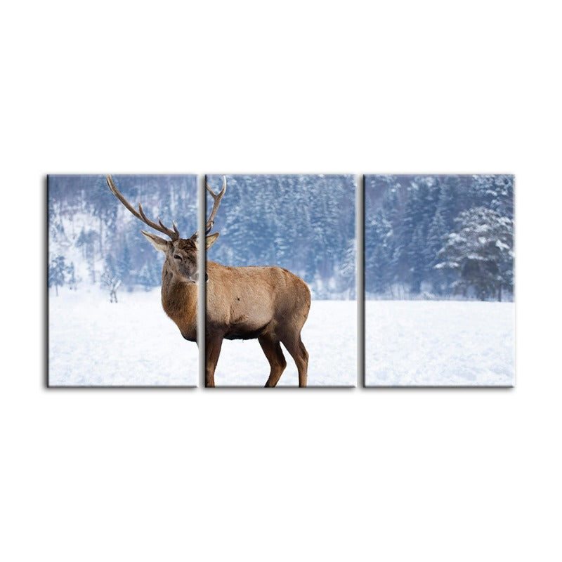 Snowy Landscape Deer-Canvas Wall Art Painting 3 Pieces | Bowlift