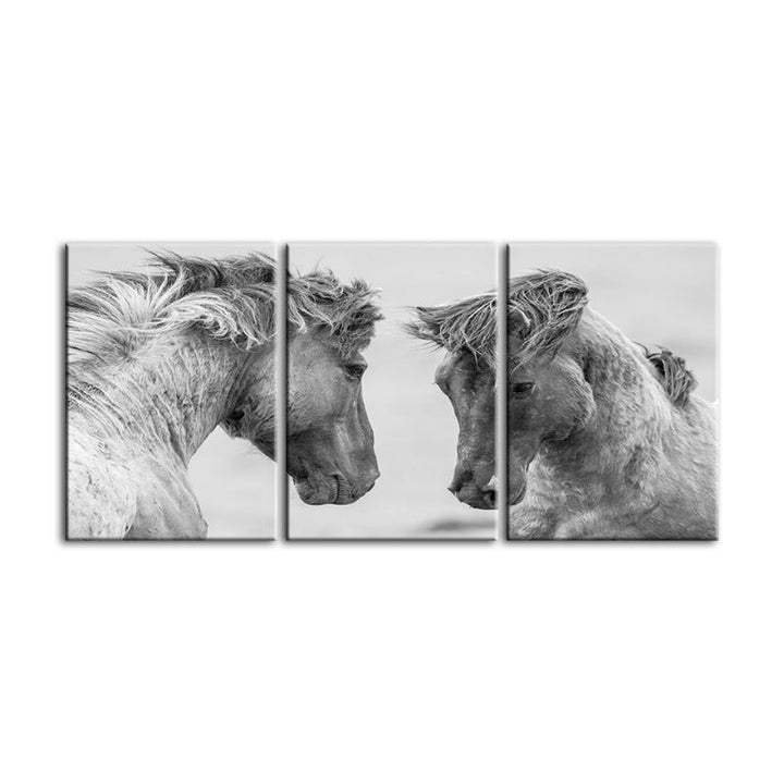 Two White Horses-Canvas Wall Art Painting 3 Pieces | Bowlift