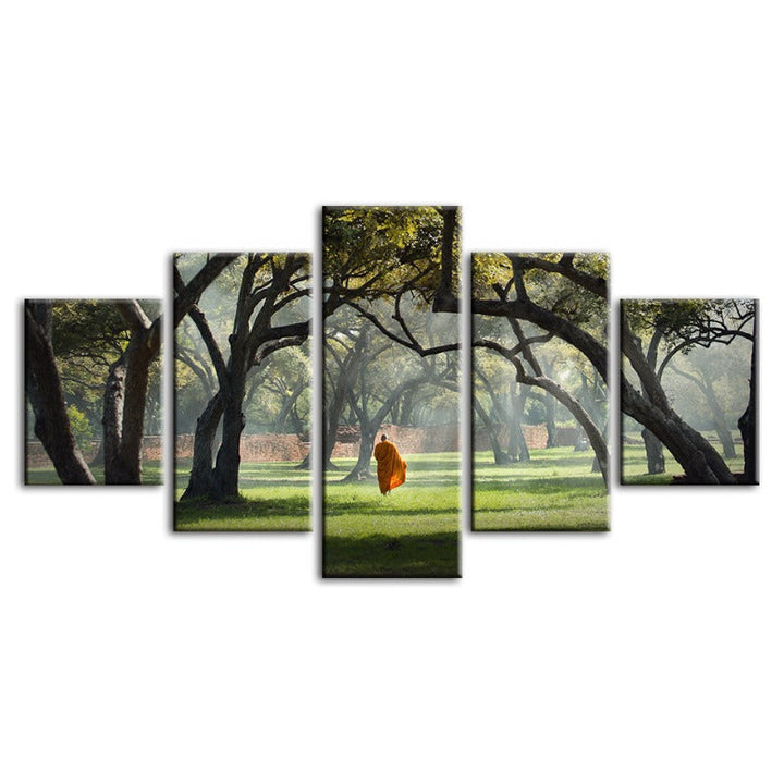 5 Piece Peaceful Monk Walking - Canvas Wall Art Painting | Bowlift