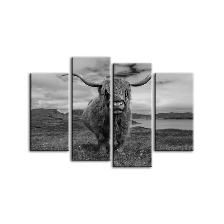 4 Piece Black And White Cow - Canvas Wall Art Painting | Bowlift