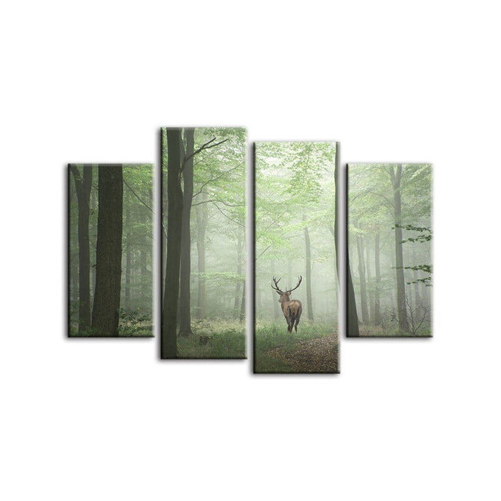 4 Piece Misty Mystical Deer in the Woods - Canvas Wall Art Painting | Bowlift