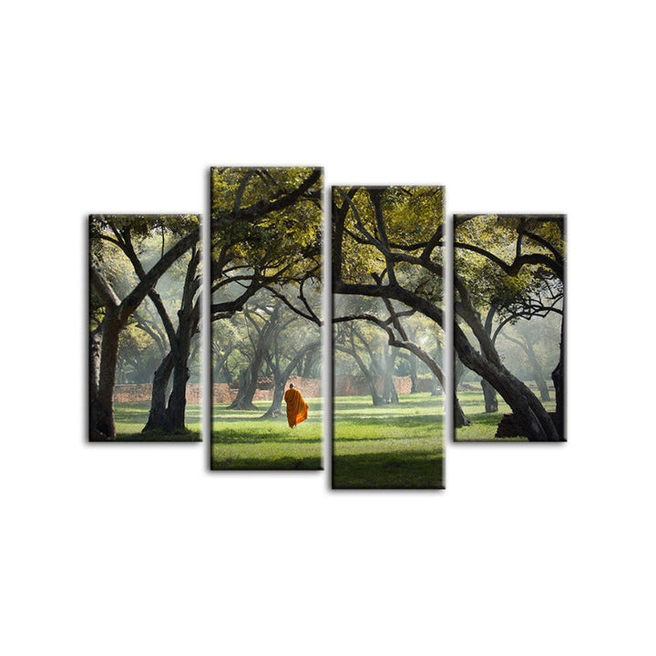 4 Piece Peaceful Monk Walking - Canvas Wall Art Painting | Bowlift