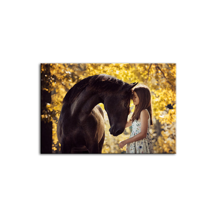 Friendship Between a Girl and Horse - Canvas Wall Art Painting | Bowlift