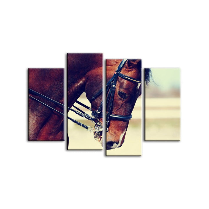 4 Piece Graceful Haltered Horse - Canvas Wall Art Painting | Bowlift