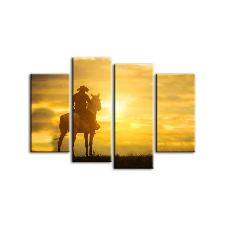 A Cowboy And His Steed-Canvas Wall Art Painting 4 Pieces | Bowlift