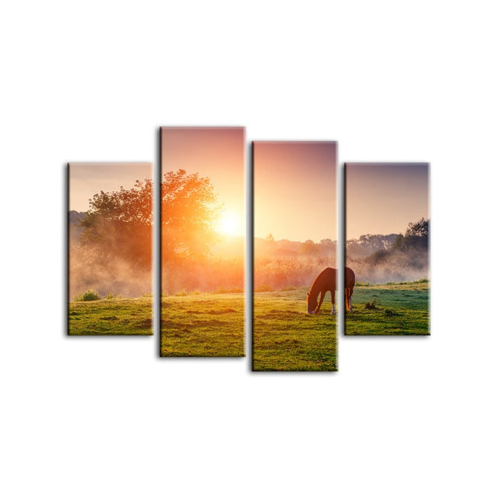 4 Piece Sunrise Grazing Horse - Canvas Wall Art Painting | Bowlift