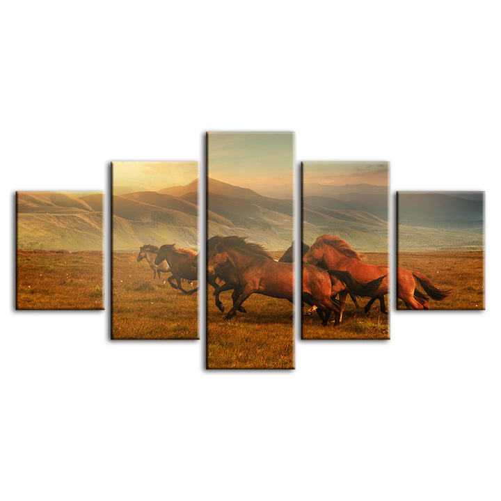 5 Piece Running Horses With Beautiful Landscape - Canvas Wall Art Painting | Bowlift