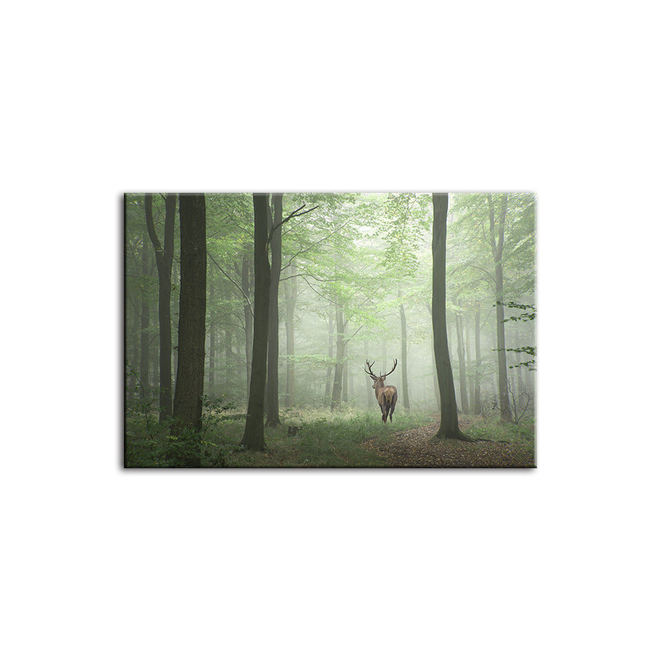 Misty Mystical Deer In The Woods - Canvas Wall Art Painting | Bowlift
