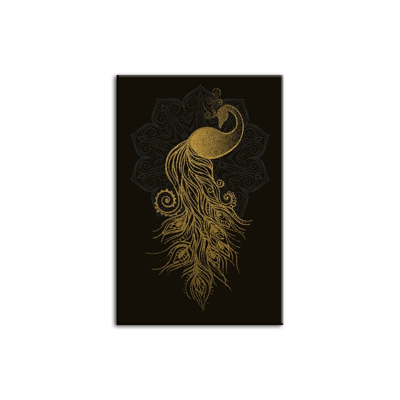 Abstract Golden Mandala Peacock - Canvas Wall Art Painting | Bowlift