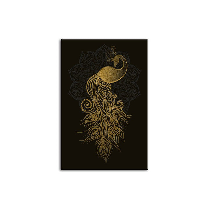 Abstract Golden Mandala Peacock - Canvas Wall Art Painting | Bowlift