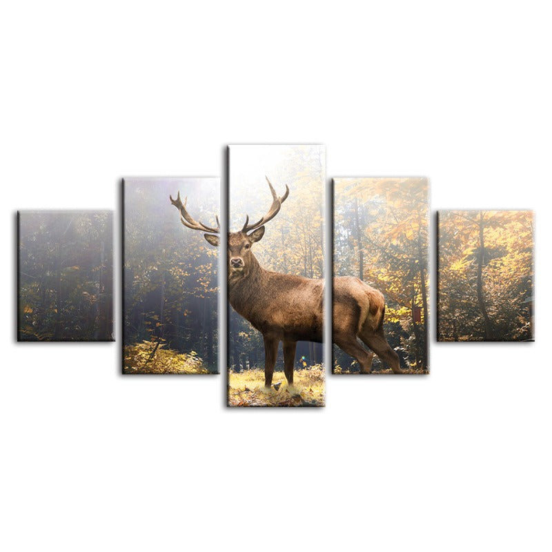 5 Piece Majestic Deer In The Woods - Canvas Wall Art Painting | Bowlift