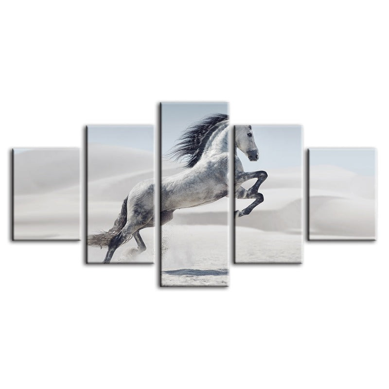 5 Piece Jumping White Horse - Canvas Wall Art Painting | Bowlift