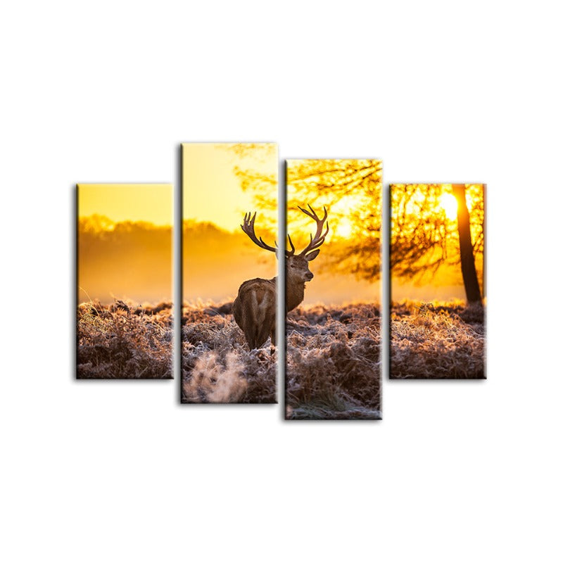 4 Piece Winter Deer at Dawn - Canvas Wall Art Painting | Bowlift