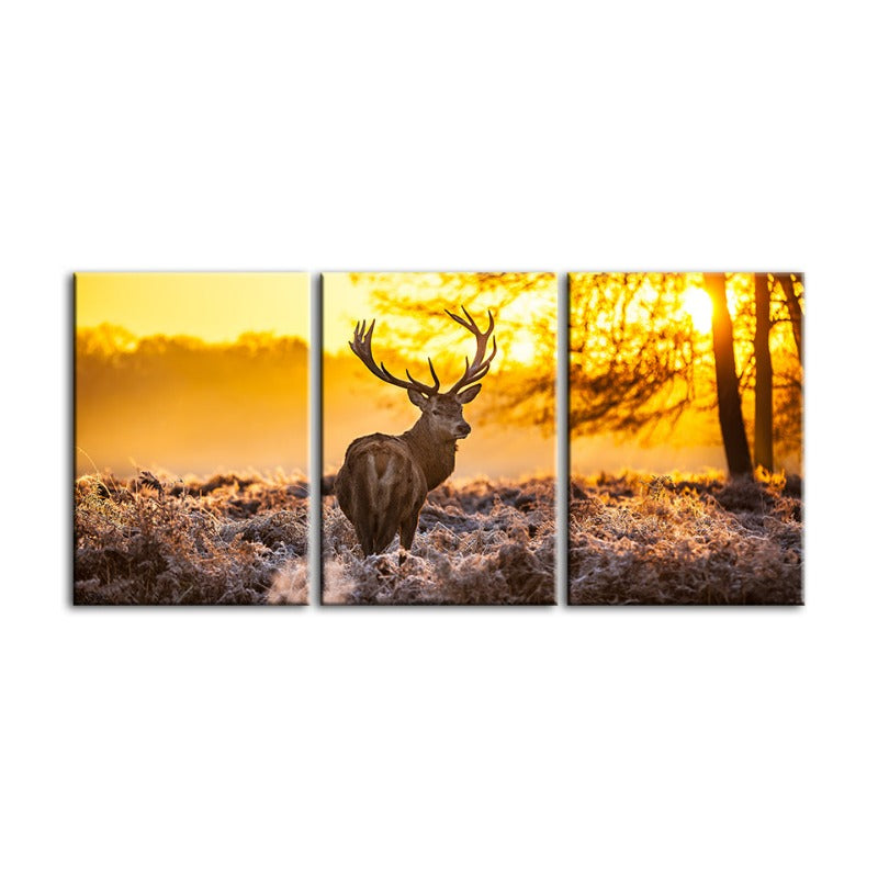 Winter Deer At Dawn-Canvas Wall Art Painting 3 Pieces | Bowlift