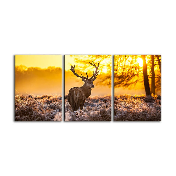 Winter Deer At Dawn-Canvas Wall Art Painting 3 Pieces | Bowlift