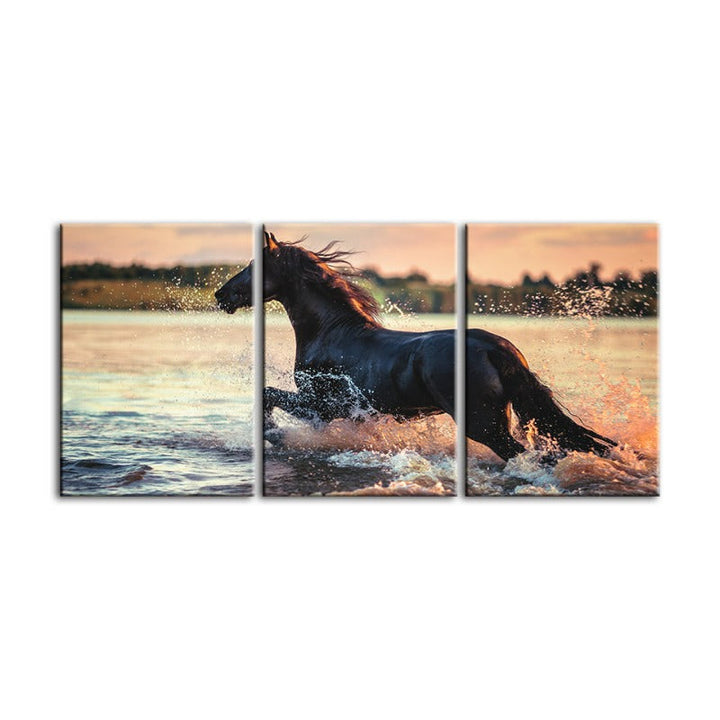 Running Horse In Water-Canvas Wall Art Painting 3 Pieces | Bowlift