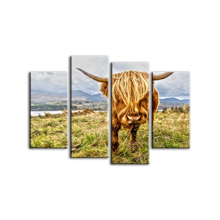 4 Piece Cute Wild Cow - Canvas Wall Art Painting | Bowlift