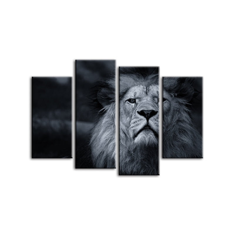 4 Piece Grayscale Concerned Lion - Canvas Wall Art Painting | Bowlift