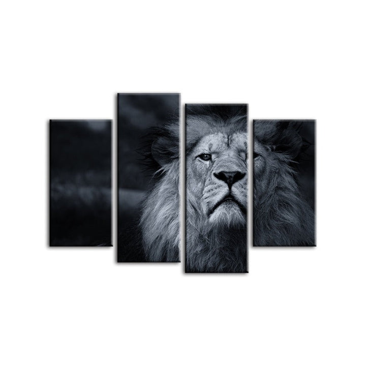 4 Piece Grayscale Concerned Lion - Canvas Wall Art Painting | Bowlift