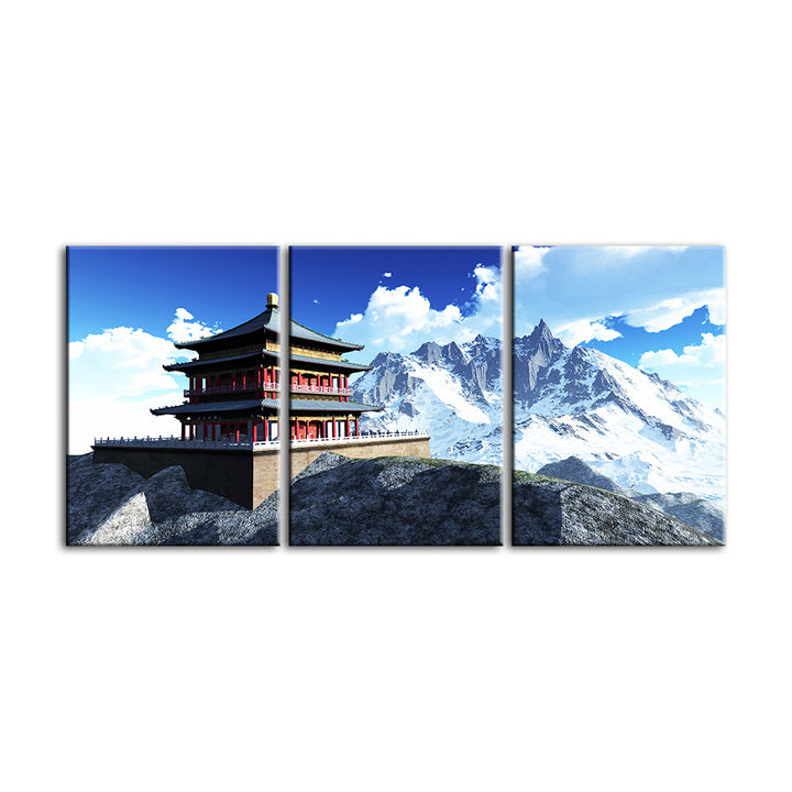 Temple In The Mountains 3 Piece - Canvas Wall Art Painting | Bowlift