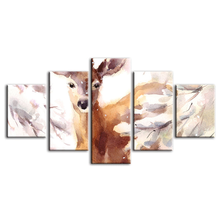 5 Piece Young Elegant Deer - Canvas Wall Art Painting | Bowlift