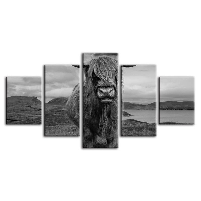 5 Piece Black and White Cow - Canvas Wall Art Painting | Bowlift