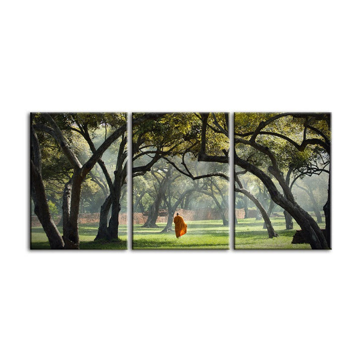 Peaceful Monk Walking-Canvas Wall Art Painting 3 Pieces | Bowlift
